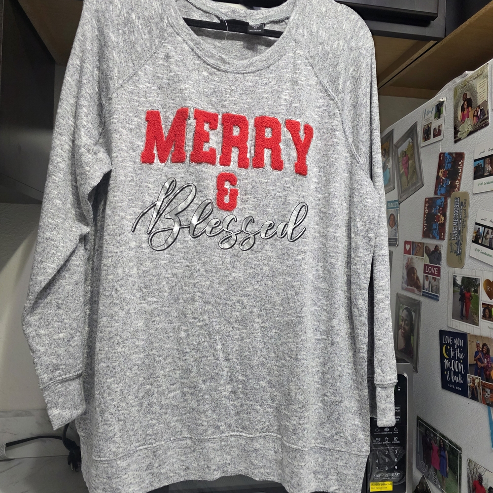 Joei & I Gray 'Merry & Blessed' Sweatshirt Women Plus Size 2XL